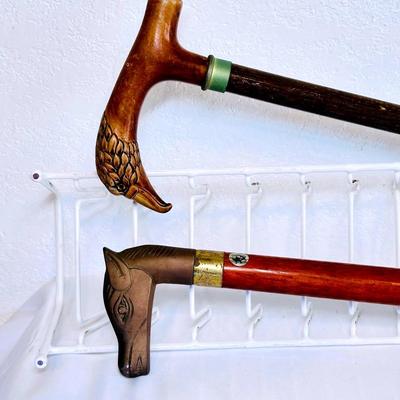 Vintage Carved Canes – Eagle Head & Horse Head with Hidden Flask ("The Makhila")