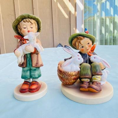 Vintage Hummel Goebel Figurines - Lot of 2 - Boy with Bunnies & Girl with Lamb