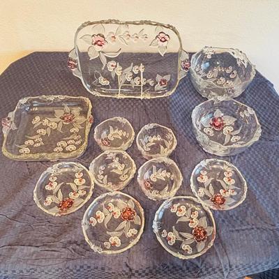 MIKASA Cherry Blossom Glass Serving Set – Vintage Floral Embossed Design