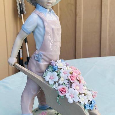 Lladro “Wheelbarrow with Flowers” Boy Figurine – Handmade in Spain