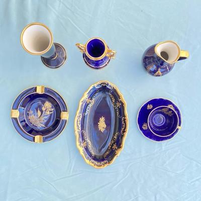 Vintage Bavarian Cobalt Blue and Gold Porcelain Set – 7 Pieces