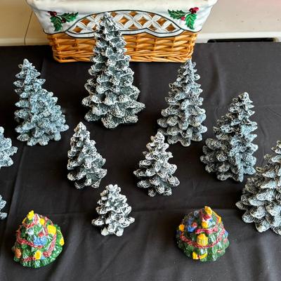 Lot Of Decorative Christmas Trees + Hand Painted Salt & Pepper