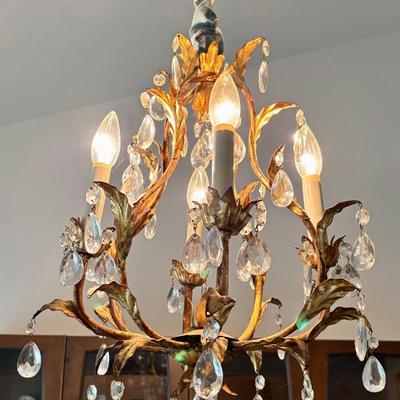 Vintage Baroque Revival 4-Light Chandelier with Crystals