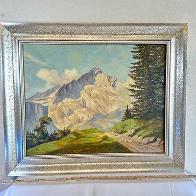 Vintage Oil Painting – Alpine Landscape by L. Baumann (Signed)