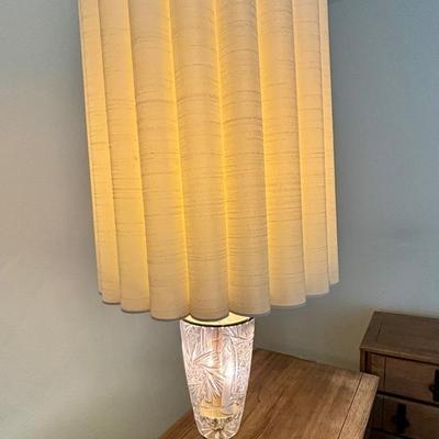 Vintage Mid-Century Cut Glass Table Lamp with Tall Accordion Shade