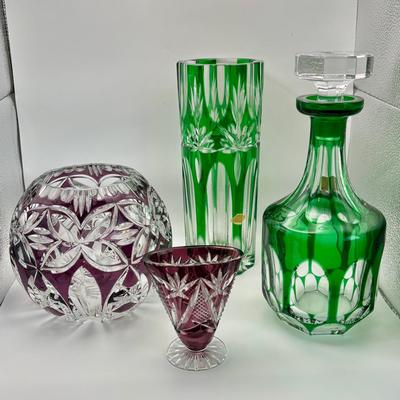 Vintage Nachtmann Bleikristall Green Crystal Decanter & Glass Set – Germany