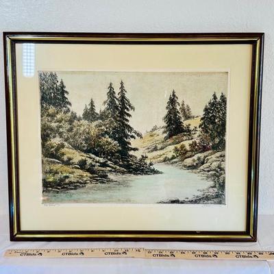 Framed Landscape Etching by L. Mariae – Signed, Numbered 35/75