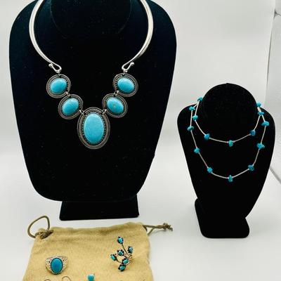 Southwestern Sterling Silver & Sleeping Beauty Turquoise Jewelry Set