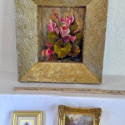 Charming Trio of Framed Floral & Landscape Artworks