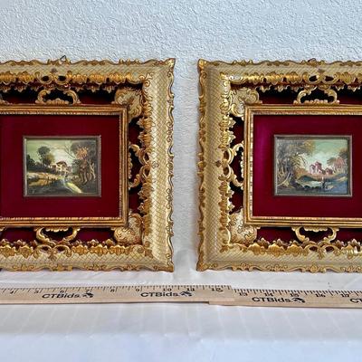 Pair of Vintage Italian Oil Paintings – Baroque Frames & Old-World Charm