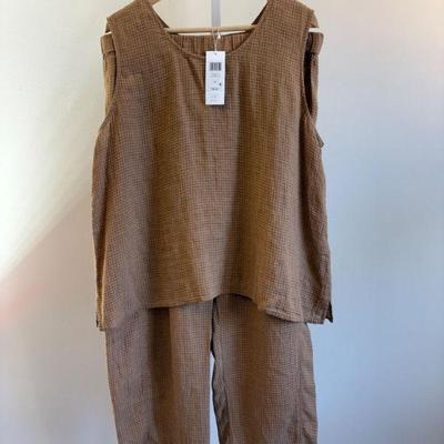 Linen Check Set - Eileen Fisher - New w/ Tag
