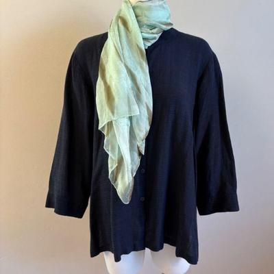 Midnight Blue Viscose & Linen Tunic/Shirt & Scarf – Eileen Fisher