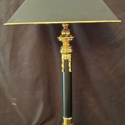 Vintage Brass Bouillotte Table Lamp With Black Tole Shade