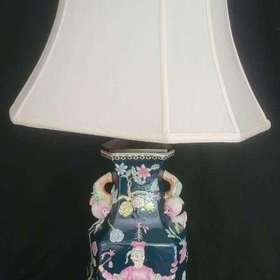 Vintage Asian-Inspired Porcelain Lamp with Finial – 32" Tall