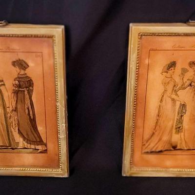 Two Antique Matching Engraving Old Parisian Artwork