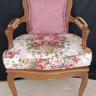 French Louis XV Style Carved Cane Padded Armchair