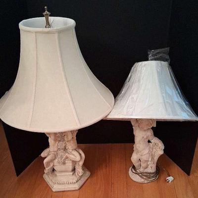 Two Plaster Like Cherube Table Lamps
