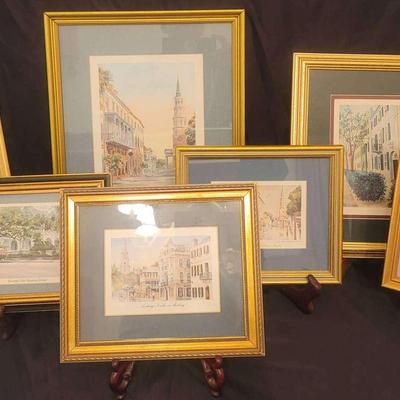 Seven Historical Charleston SC Framed Artwork 
