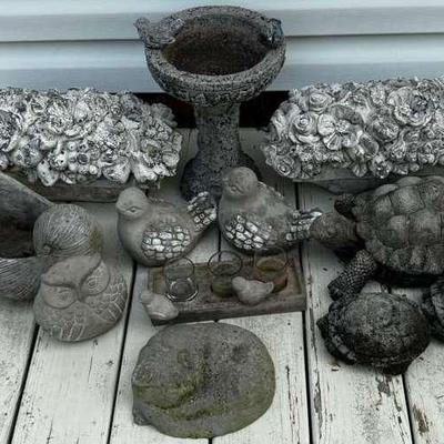 Concrete Outdoor Decor Including Small Bird Bath