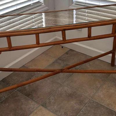 Vintage Rattan And Bamboo Glass Top Table