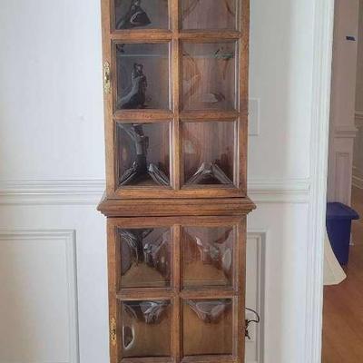 Traditional Distressed Walnut Curio Display Cabinet Bubble Glass