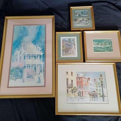 B. Schwark, Emerson, V. Ellis, & Fouche' Artist-Charleston, SC. Watercolor Lithograph/Prints