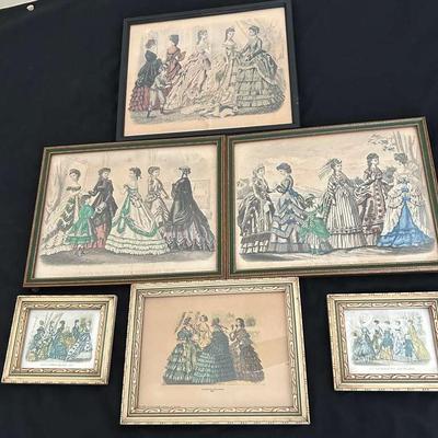 Antique Framed Paris Victorian Fashion Prints For Godey And More