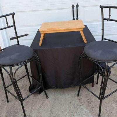 Two Metal Barstools & Foldable Laptop "Desk" 