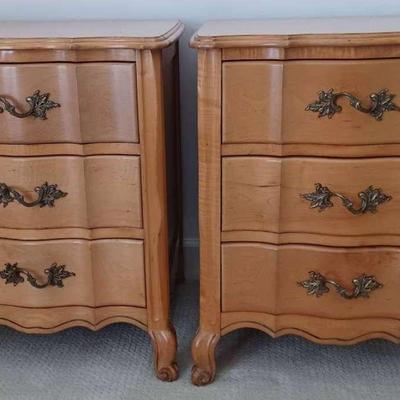 Set of Two French Style Three Drawer Nightstands 