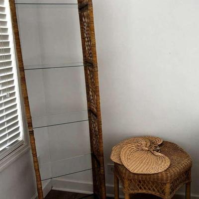 Rattan Shelf And End Table With Hand Fans