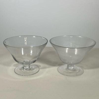 (2pc) PAIR PEDESTAL BOWS | Pair of glass pedestal bowls. Dimensions: h. 6 x dia. 8 in
