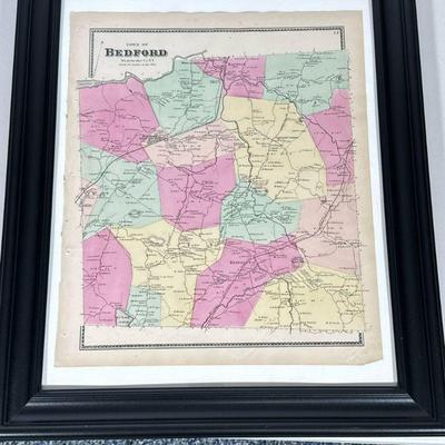 VINTAGE MAP OF BEDFORD NY | Town of Bedford vintage map in black frame. Dimensions: h. 24 x w. 20 in