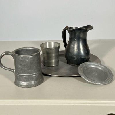 (29pc) MIXED Pewter Dishes | Including; 11 mixed plates, 8 bowls, 2 mini plates/ashtrays, 3 mugs, 1 child’s cup, pitcher and creamer and...