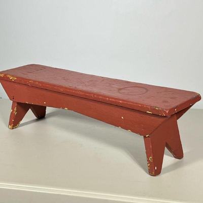 Antique Red Foot Stool | Antique red painted foot stool/small bench. - h. 7 x w. 6 x l. 23 in
