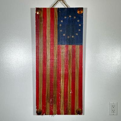 Americana Wall Art | Colonial American flag painted on board. - h. 36 x w. 16 in
