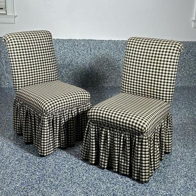 (2pc) PAIR Gingham Check SIDE CHAIRS | Pair of gingham check patterned upholstered side chairs. - h. 37 x w. 27 x d. 22 in
