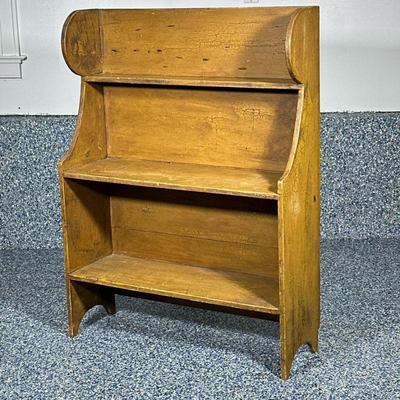 Vintage Kitchen Shelving | Carved wood kitchen shelving with two shelves and crazing paint. Dimensions: h. 50 x w. 36 x d. 12 in