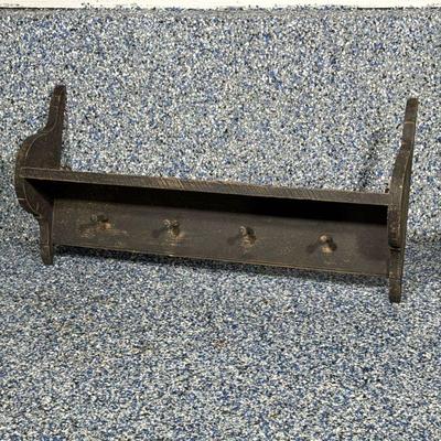 Hearts and Stars Forever FOLK CARVED WOOD WALL SHELF | Hearts and Stars Forever folk carved & painted wall shelf with coat hooks....