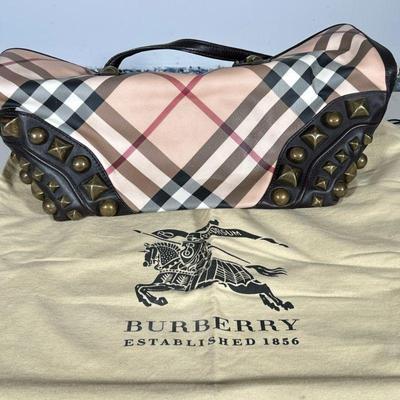 BURBERRY BROWN LEATHER SUPERNOVA HANDBAG | Burberry Brown leather supernova coated canvas purse with leather trim and brass...