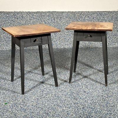 PAIR PAINT DECORATED TAVERN SIDE TABLES | 20th century, pair of tavern side tables each with small drawer. - h. 26.5 x w. 21 x l. 21 in
