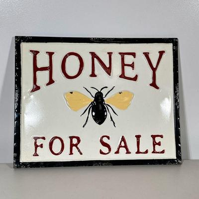 PAINTED METAL HONEY SIGN | “Honey For Sale” painted metal sign. - h. 14.25 x w. 18.25 in
