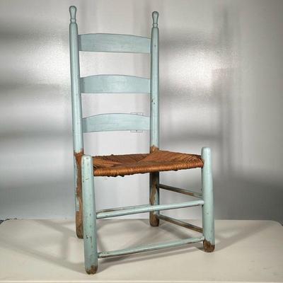 RUSH LADDER BACK CHAIR | Sea Moss painted ladder back chair with rush seat; seat height 13in. - h. 35 x w. 20 x d. 14 in
