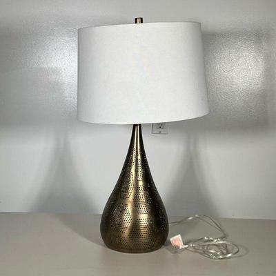 BRASS TEARDROP LAMP | Brass teardrop table lamp with punched holes. - h. 29 x dia. 9 in (w/o shade)
