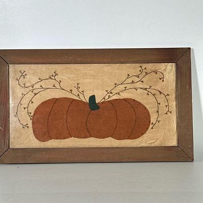 WOVEN PUMPKIN ART | Framed stitched pumpkin artwork. Dimensions: h. 15 x w. 26 in
