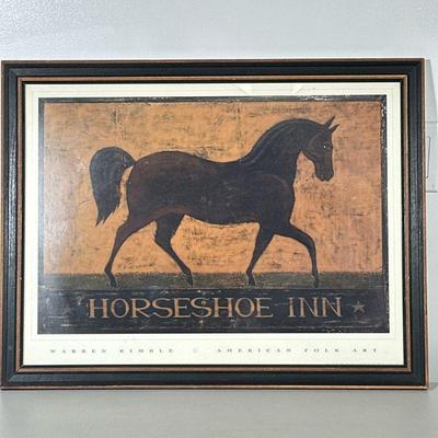 WARREN KIMBLE PRINT | “Horseshoe Inn” print by Warren Kimble for American folk art; 15.5 x 22.5 in. Sight. - h. 20.5 x w. 26.5 in (frame)

