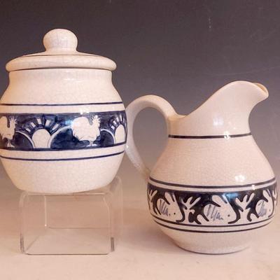 Dedham Pottery Rabbit Creamer And Rooster Sugar Bowl.