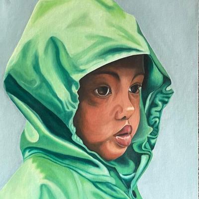 Larry Griggs Acrylic Portrait of a Child, Unsigned 
