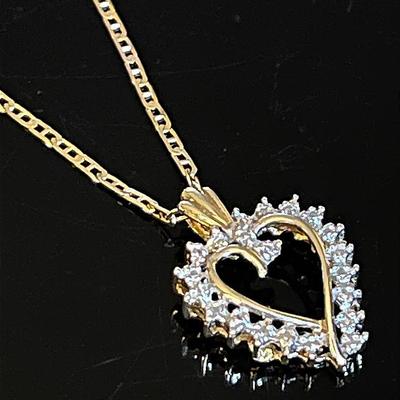 10K Yellow Gold Chain with 10K Diamond Heart Pendant 