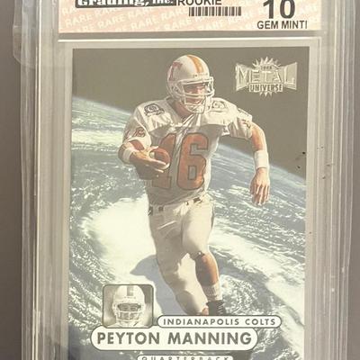 1998 Metal Universe Peyton Manning Rookie Football Card, 10 Gem Mint