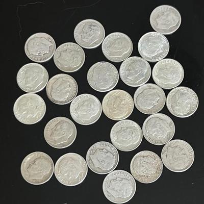 Roosevelt Silver Dimes (25) 90% Silver 